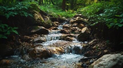 Fototapeta premium Picturesque woodland stream cascading over rocks.