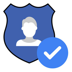 User Identity Verification Icon With Checkmark, Badge And Shield Element