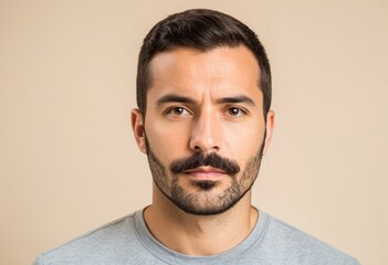 Fototapeta premium A man with a mustache and a blue shirt.