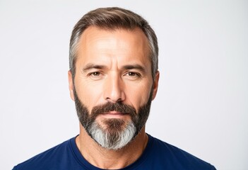 Obraz premium A man with a beard wearing a blue shirt.