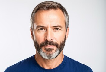 Obraz premium A man with a beard wearing a blue shirt.
