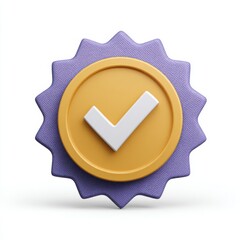 3d checkmark badge icon isolated on white background