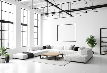 A living room with a large white couch and a coffee table.
