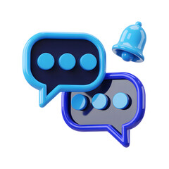 3D Message Bubble with Alert Bell Icon, Notification Concept Illustration on Transparent Background