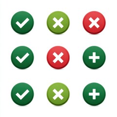 Green and red checkmark cross plus buttons isolated on white background