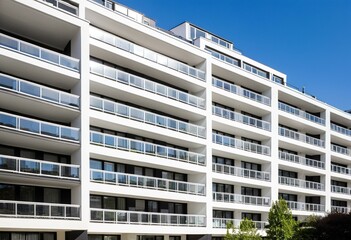 A large apartment building with many windows and balconies.