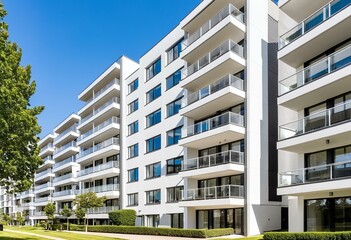 A large apartment building with many windows and balconies.