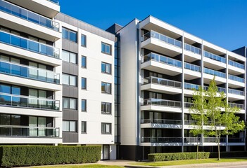 A large apartment building with many windows and balconies.