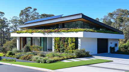 Modern Eco-Friendly House with Green Roof and Wall