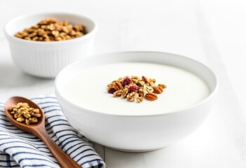 Fototapeta premium A bowl of granola with yogurt and berries in it.