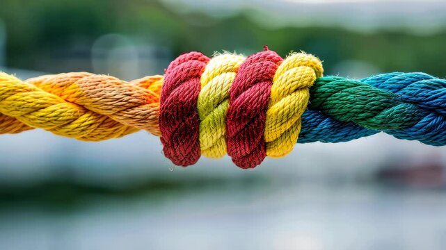 Intertwined Harmony: A vibrant collection of colorful ropes, intricately woven together, representing unity, connection, and the beauty of diversity.