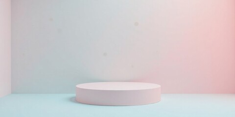 Pastel Pink Cylinder on Light Blue Floor Against a Subtle Gradient Wall