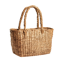 Natural Straw Tote Bag with an Organic Texture Isolated on Transparent Background