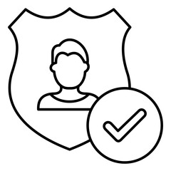 Identity Approval Icon With Checkmark, Face Profile And Shield Design.Keywords: