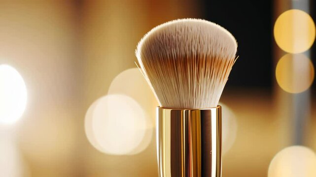 Makeup Brush: A macro shot capturing the refined details of a makeup brush, with soft, delicate bristles in perfect focus against an alluring backdrop of light and shadow.