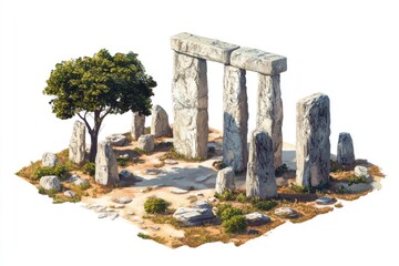 Ancient stone structures nestled in a sun-drenched landscape