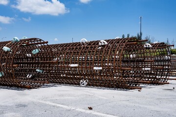 pre tied steel rebar at highway construction site