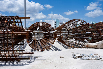 pre tied steel rebar at highway construction site