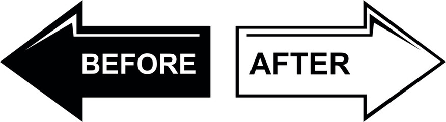 vector illustration black and white icon arrows with words before and after buttons