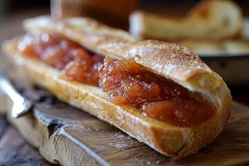 Trendy guava jam bocadillo, bread with confection made from guava pulp