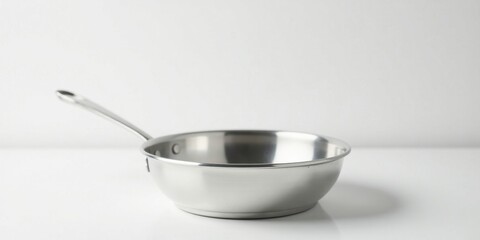 A Shiny Stainless Steel Saucepan Ready for Culinary Creations on a Pristine White Surface