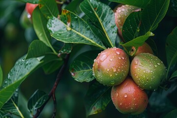 Close-up of a trendy ripe guava fruit on the tree