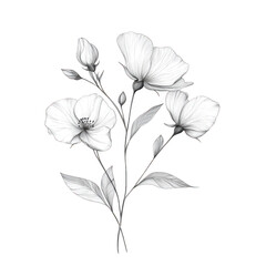 Floral pencil sketch illustration isolated on transparent background