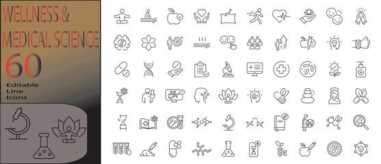 wellness & medical science line editable icon set. Editable stroke. Vector illustration	
