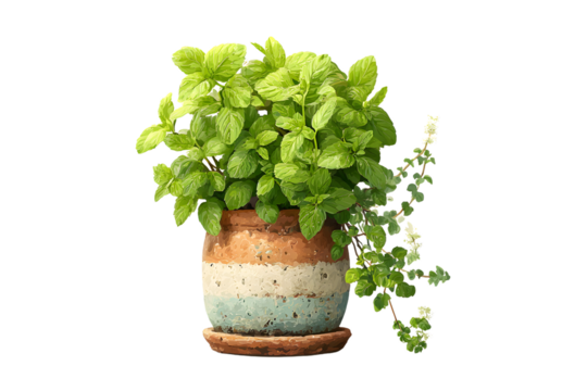 Fresh Mint Plant in Potted Herb Garden Illustration