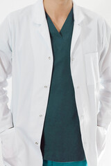 Focused doctor in a white coat during a medical consultation in a hospital setting. Ideal for themes like diagnosis, patient care, healthcare, and clinical decision-making.
