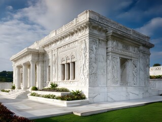 Obraz premium White Marble Mausoleum Gleaming in Side Profile Shot Evoking Timeless Monumental Elegance and Serenity Atmosphere
