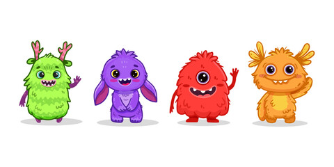 set of cartoon monsters. Cute monster. Kids funny character design for posters, cards, magazins. Vector illustration
