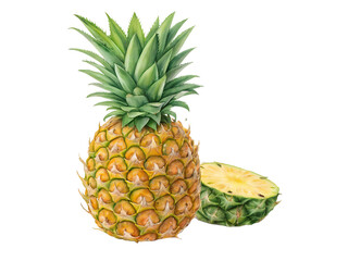 Fototapeta premium ai, png, transparent, pineapple, fruit, tropical, summer, yellow, green, sweet, healthy, fresh, slice, dessert, cocina, exotic, juicy, decorative, natural, refreshment, vitamins, nature, art, culinary