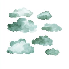 Watercolor clouds in muted teal and grey shades