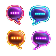 Chat bubble neon signs colorful message communication social media icon isolated on transparent background