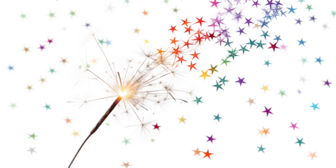 Sparkler creating a dazzling array of colorful stars in the night sky during a joyful celebration Generative AI ai, png, transparent, sparkler, celebration, fireworks, 