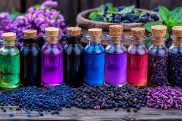 A glass bottles with essence oils. Generative AI