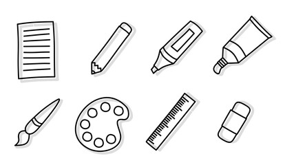 school icons set, line art of stationery School set