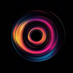Vibrant concentric circles swirl in a dark background