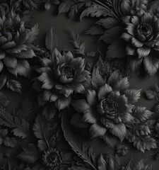 Intricate black charcoal floral wallpaper  Luxurious elegant detailing, rich texture , wallpaper, beauty, design