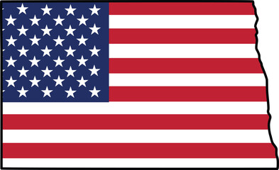 Map of North Dakota State Design with USA Flag