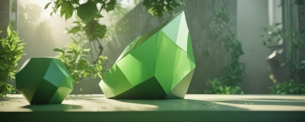 Geometric shapes, fresh green gradients, sunlit feel , gradient, style