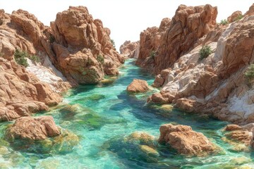 Obraz premium Tranquil Oasis with Crystal Clear Water and Majestic Rock Formations
