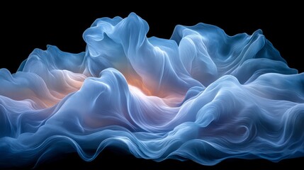 Fototapeta premium Intricate layers of ethereal blue and orange abstract waves flowing on a black background