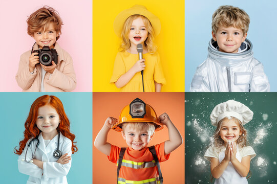 Collage of Different Children Dreaming Future Professions