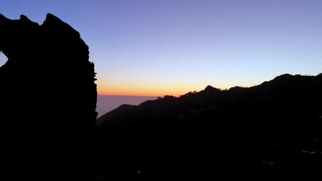 Mussoorie Uttara khand 'winter line' is visible on the western horizon in the evening from mid-October to January. Sun sets, the horizon comes alive with myriad shades of yellow, red, orange, purple.