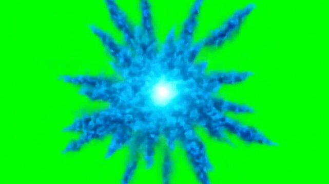 Blue energy explosion effect on green screen, generative ai