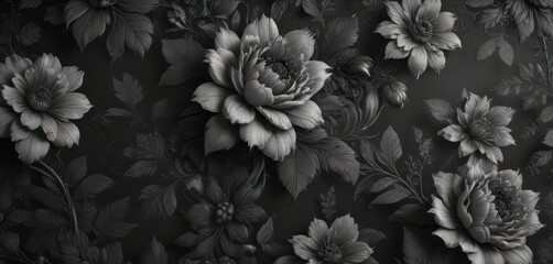 Intricate charcoal floral wallpaper, rich texture, luxurious feel , wallpaper texture, subtle, dramatic