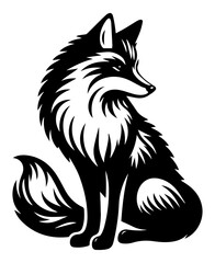 Black and white silhouette of a fox on a white background. Vector graphics. EPS.