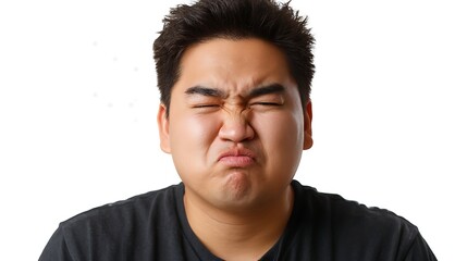 顔をしかめる若い男性のコミカルな表情